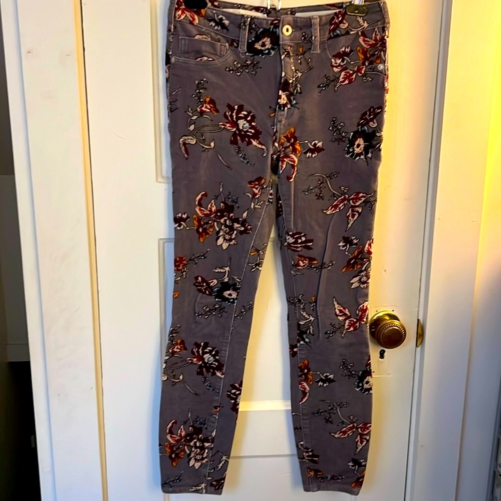Pilcro Letterpress floral velvet cord high rise skinny pants